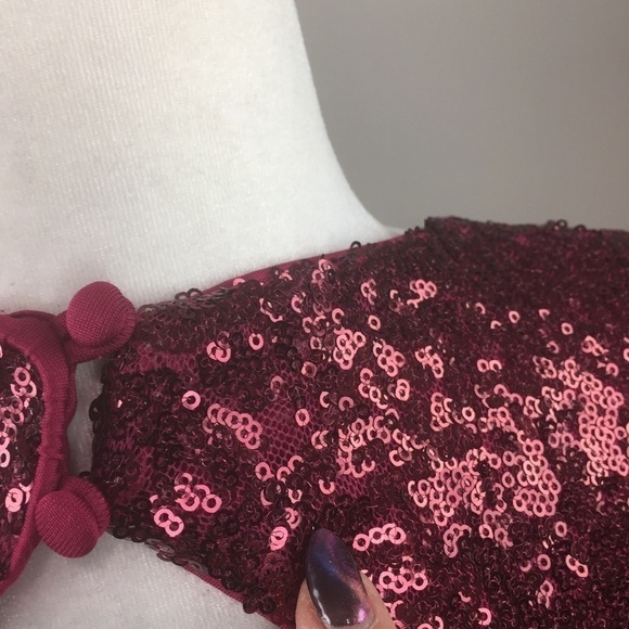 Fame and Partners Open Back Dark Red Sequin Midi Cocktail Dress Size 8 - Picture 10 of 13